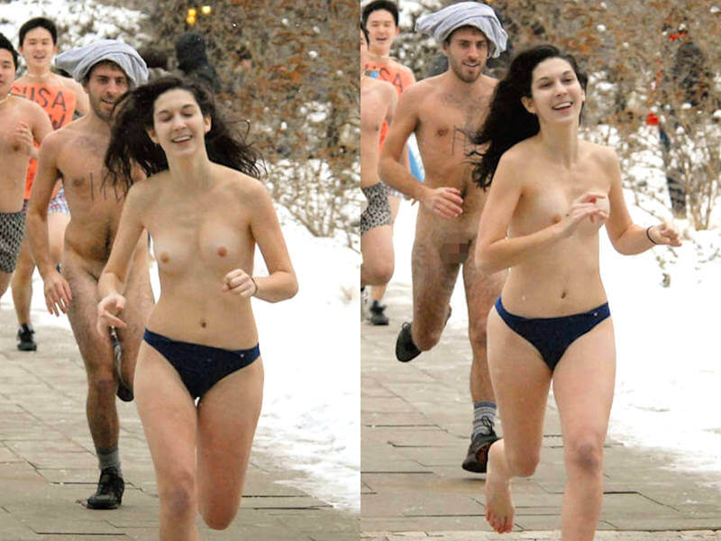 真冬に走る寒中全裸マラソンのエロ画像